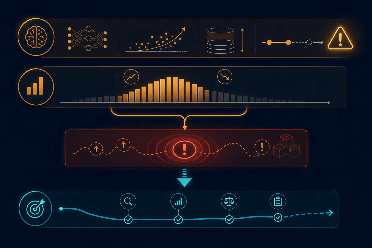 Diagram showing two converging distortion layers — stale AI model assumptions and an inflated Q1 demand baseline — flowing into a compounding planning error zone, with a recalibration checkpoint below.