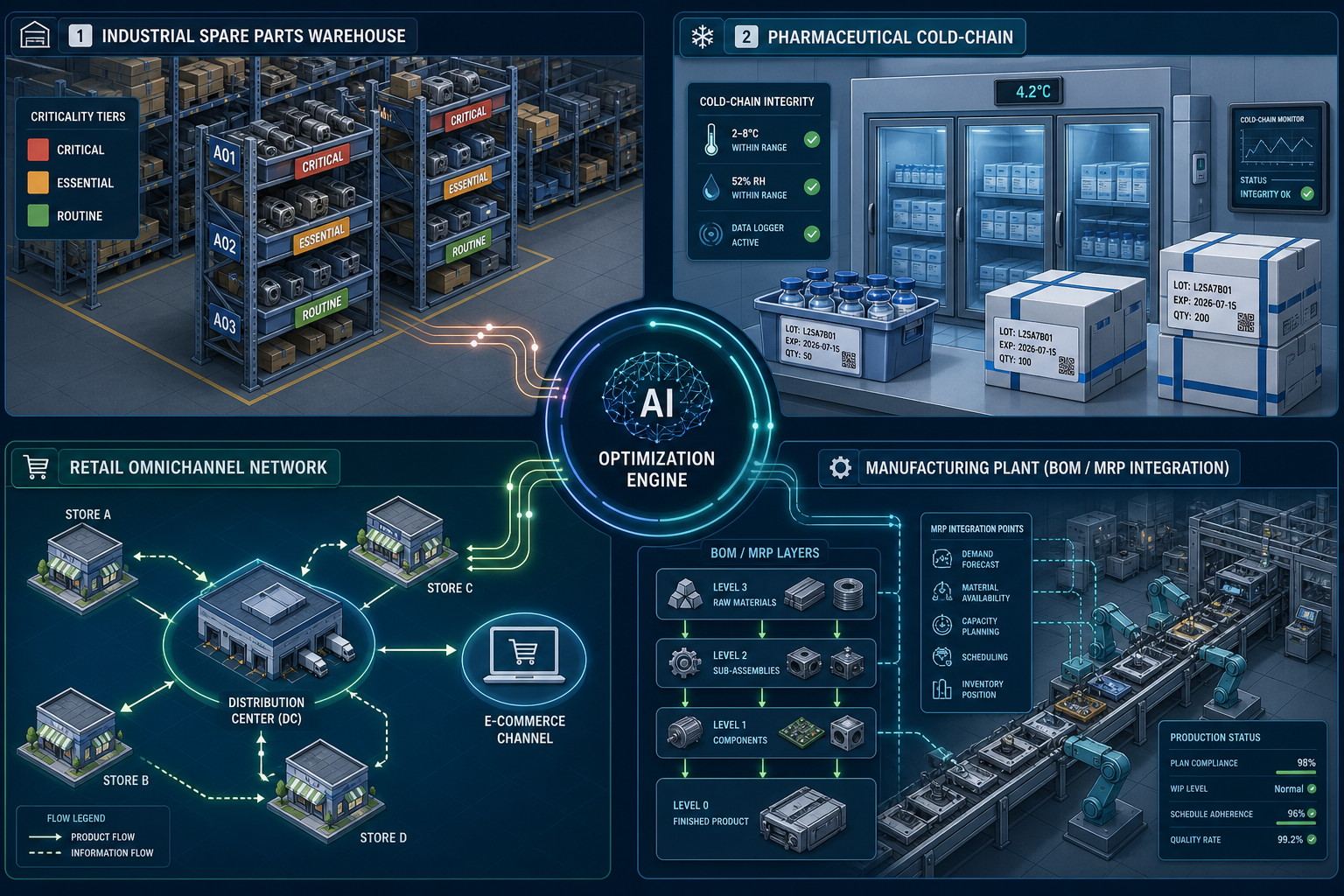 AI Multi-Echelon Inventory Optimization by Industry Vertical: Spare Parts, Pharma, Retail, and Manufacturing